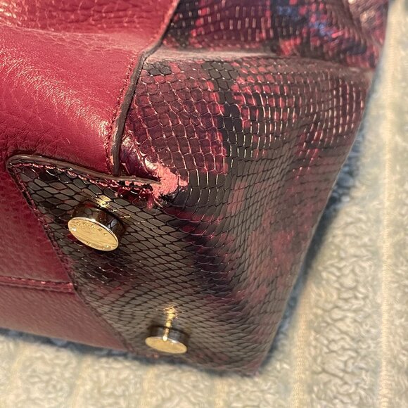 Michael Kors Riley Satchel Handbag - Maroon and Python - Picture 9 of 9